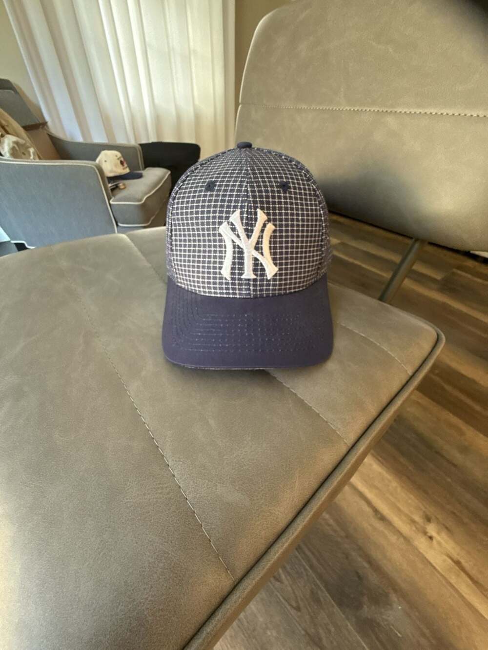 Logo 7 New York Yankees Baseball Cap Size One Size Blue Check Strapback
